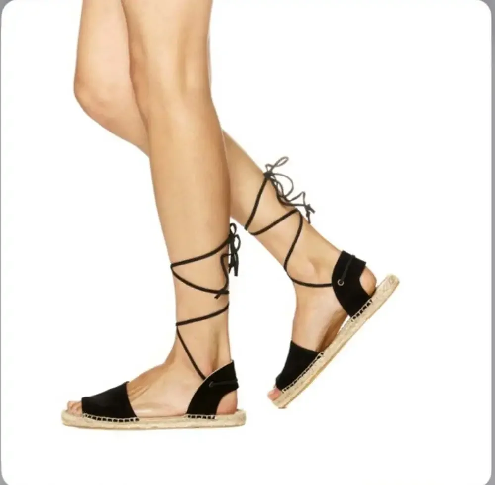 Old Navy Women's Lace-Up Espadrille Flat Sandals in Black